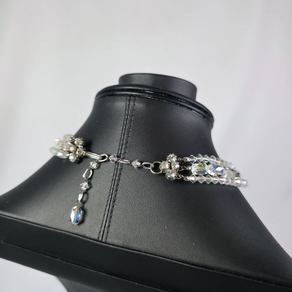 Vintage AB Necklace Triple Strand Faceted Austrian Crystals Aurora Borealis - Picture 7 of 7